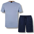 HUGO BOSS PATCH T-SHIRT & VERTI LOGO SWIM SHORTS SET MID BLUE & NAVY BLUE