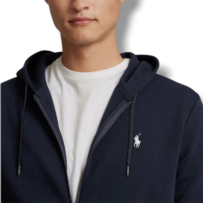 RALPH LAUREN TECH FULL ZIP HOODED SWEATSHIRT & JERSEY SHORTS SET NAVY BLUE