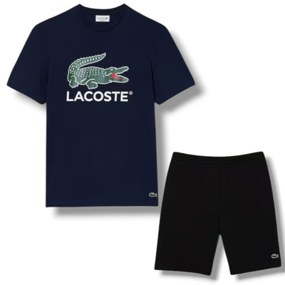 LACOSTE LARGE LOGO T-SHIRT & JERSEY SHORTS SET NAVY & BLACK