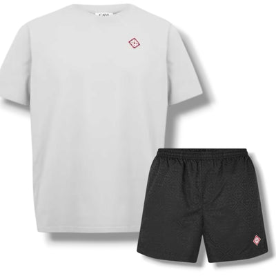 CASABLANCA DIAMOND T-SHIRT & SWIM SHORTS SET GREY & BLACK