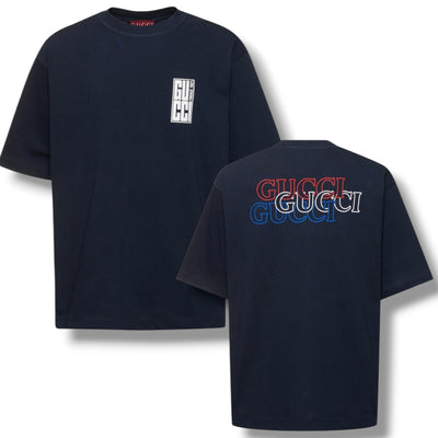 GUCCI TREBLE BACK LOGO T-SHIRT NAVY BLUE