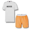 HUGO BOSS BIG LOGO T-SHIRT & SWIM SHORTS COMBO WHITE & ORANGE