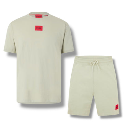 HUGO BOSS HUGO RED PATCH T-SHIRT & JERSEY SHORTS SET GREEN