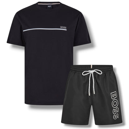 HUGO BOSS STORM T-SHIRT & SWIM SHORTS SET BLACK