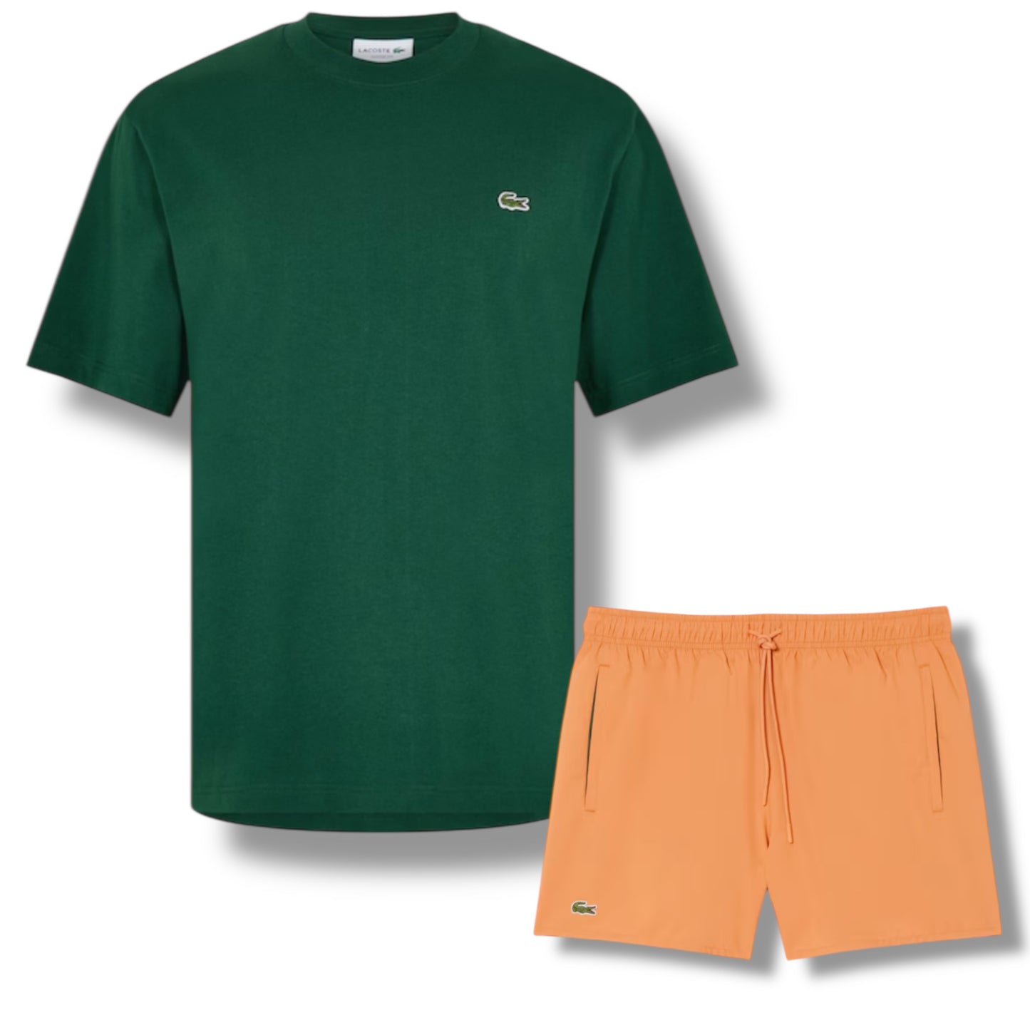 LACOSTE SMALL LOGO T-SHIRT & SWIM SHORTS SET GREEN & ORANGE