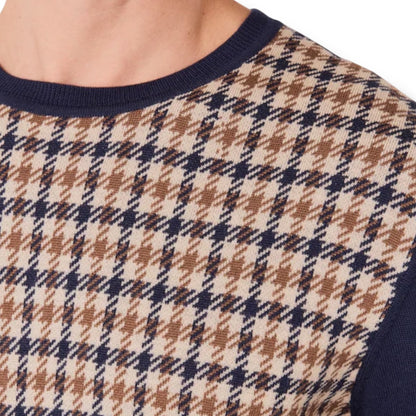 AQUASCUTUM CHECK THIN KNIT SWEATER BEIGE - NAVY BLUE