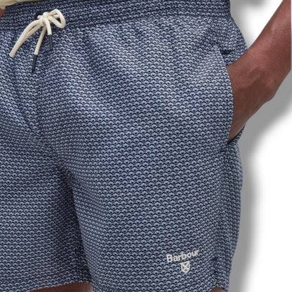 BARBOUR MAP BACK LOGO T-SHIRT & SHELL SWIM SHORTS BEIGE & NAVY BLUE