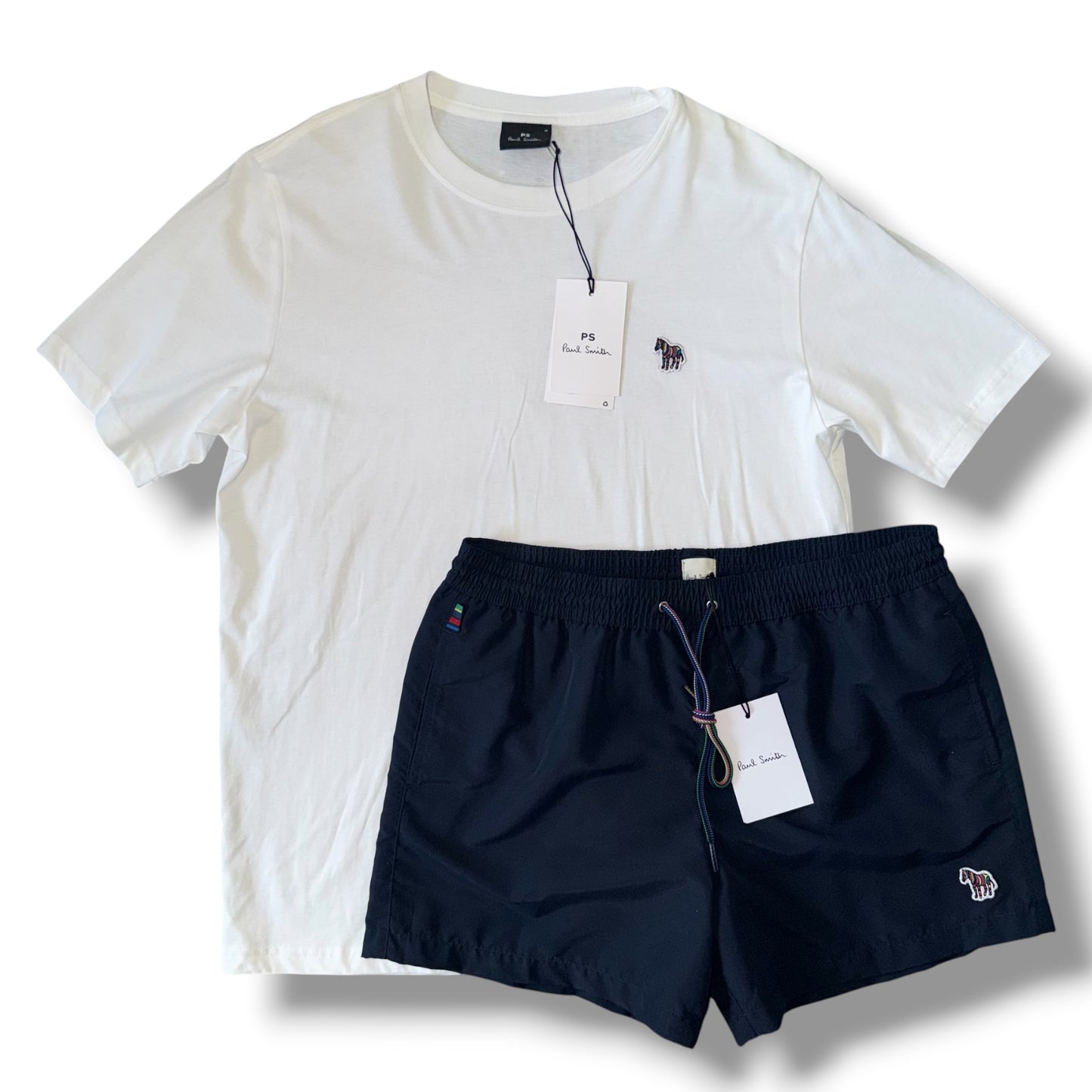 PAUL SMITH T-SHIRT & SWIM SHORTS SET WHITE & NAVY *SALE*