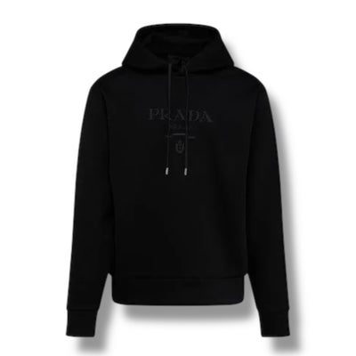 PRADA EMBROIDERED LOGO OTTH HOODIE BLACK