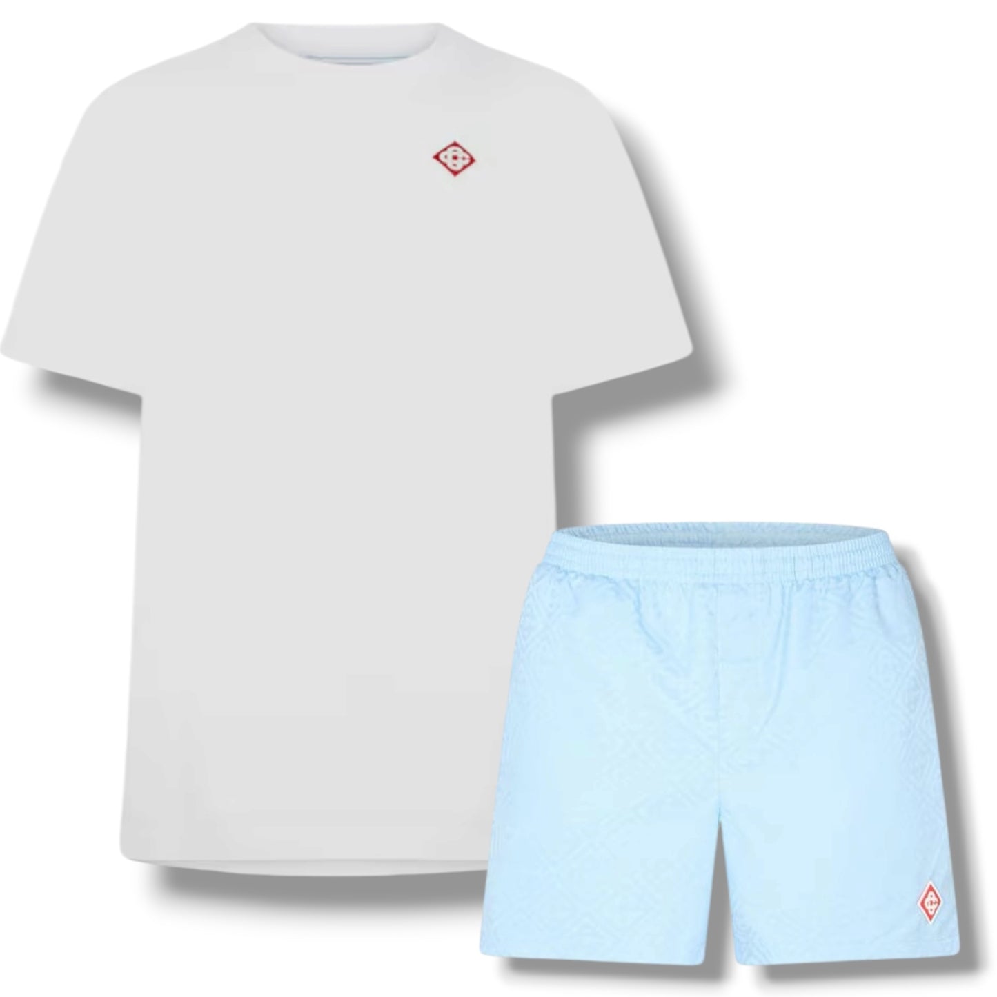 CASABLANCA DIAMOND T-SHIRT & SWIM SHORTS SET WHITE & LIGHT BLUE