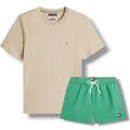 TOMMY HILFIGER SMALL LOGO T-SHIRT & SWIM SHORTS SET BEIGE & GREEN