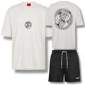 HUGO BOXING T-SHIRT & SMALL LOGO SWIM SHORTS SET WHITE & BLACK