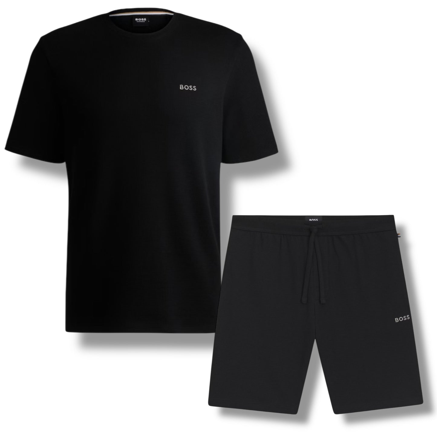 HUGO BOSS WAFFLE JERSEY T-SHIRT & SHORTS SET BLACK