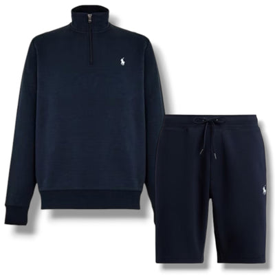 RALPH LAUREN TECH 1/4 ZIP SWEATSHIRT & JERSEY SHORTS SET NAVY BLUE