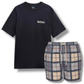 BARBOUR LIGHTHOUSE BACK LOGO T-SHIRT & CHECK SWIM SHORTS SET NAVY BLUE & BEIGE