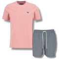 BARBOUR SMALL LOGO T-SHIRT & SHELL SWIM SHORTS PINK & NAVY BLUE