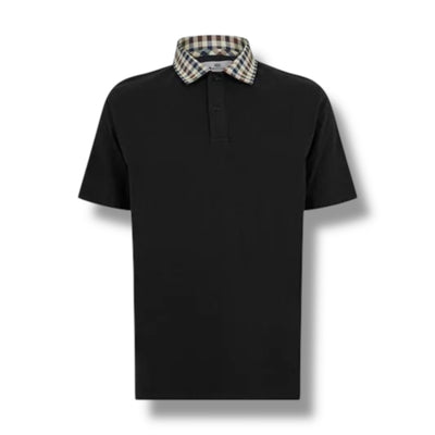 AQUASCUTUM CHECK COLLAR POLO SHIRT BLACK