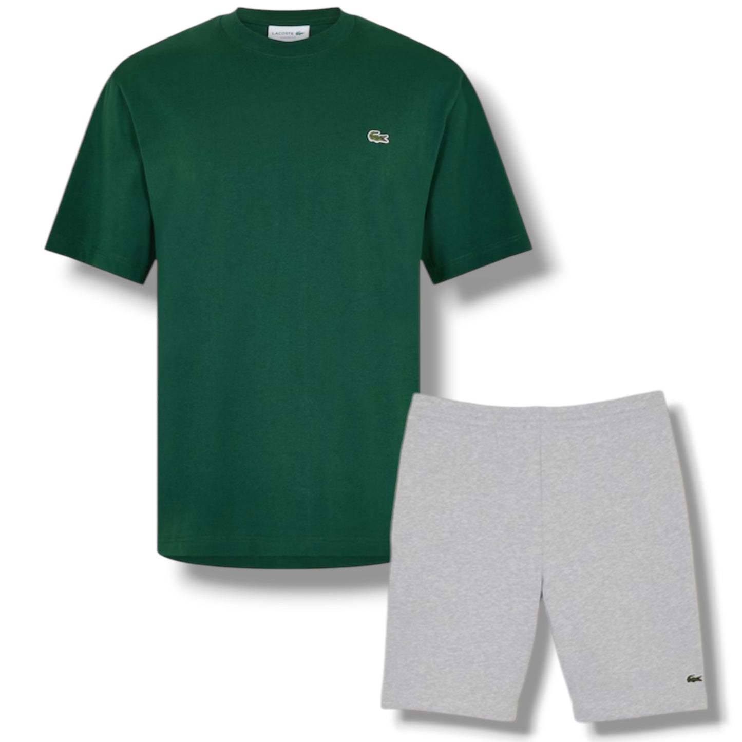 LACOSTE SMALL LOGO T-SHIRT & JERSEY SHORTS SET GREEN & GREY