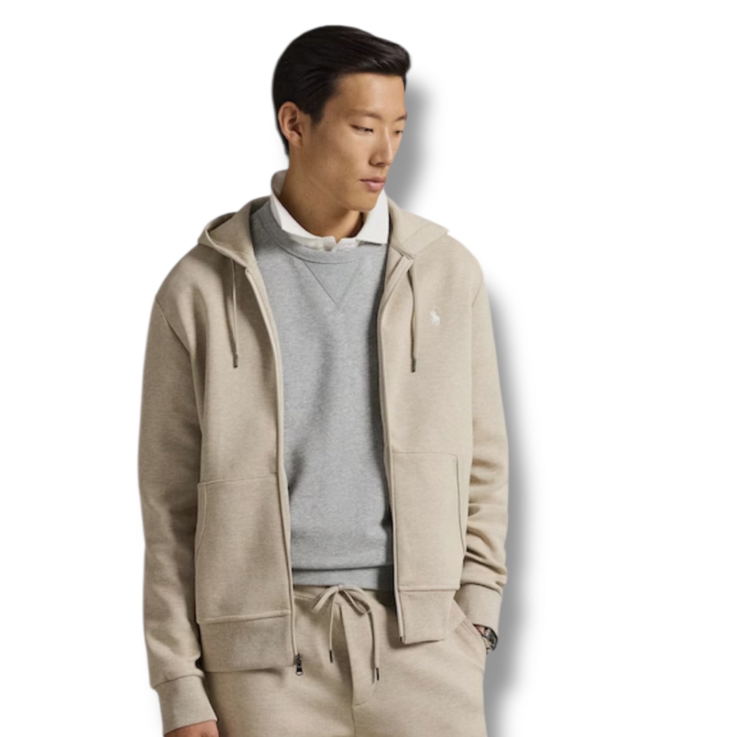 RALPH LAUREN TECH ZIP UP HOODIE BEIGE
