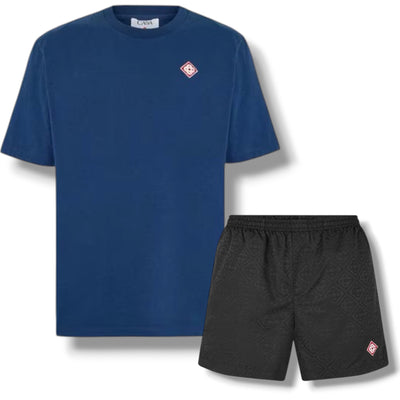 CASABLANCA DIAMOND T-SHIRT & SWIM SHORTS SET BLUE & BLACK