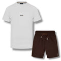 HUGO BOSS ICONIC T-SHIRT & SWIM SHORTS SET WHITE & BROWN
