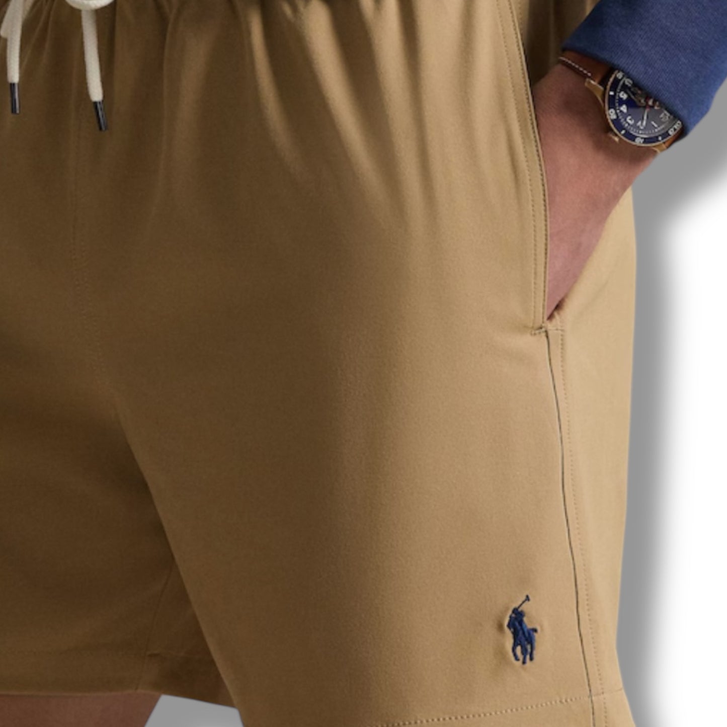RALPH LAUREN T-SHIRT & SWIM SHORTS SET WHITE & TAN BEIGE