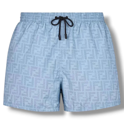 FENDI FF LOGO SWIM SHORTS LIGHT BLUE