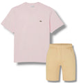 LACOSTE SMALL LOGO T-SHIRT & JERSEY SHORTS SET PINK & BEIGE