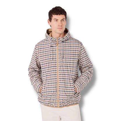 AQUASCUTUM HOODED RAIN JACKET REVERSIBLE KHAKI GREEN - CHECK