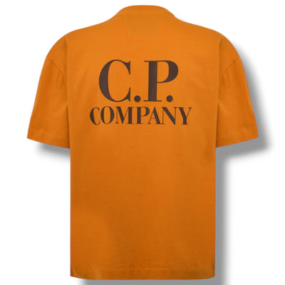 CP COMPANY DOUBLE LOGO T-SHIRT ORANGE