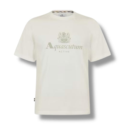 AQUASCUTUM BIG LOGO T-SHIRT & CHECK SWIM SHORTS SET WHITE - BEIGE
