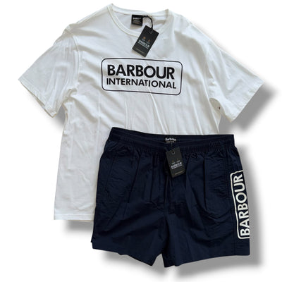 BARBOUR T-SHIRT & SWIM SHORTS SET WHITE *SALE*