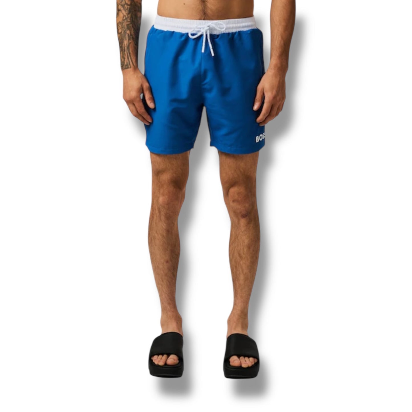 HUGO BOSS BIG LOGO T-SHIRT & SWIM SHORTS COMBO WHITE & ROYAL BLUE