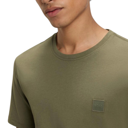 HUGO BOSS PATCH T-SHIRT & VERTI LOGO SWIM SHORTS SET KHAKI GREEN & BLACK