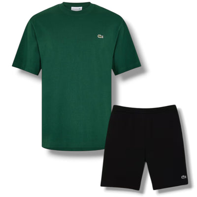 LACOSTE SMALL LOGO T-SHIRT & JERSEY SHORTS SET GREEN & BLACK