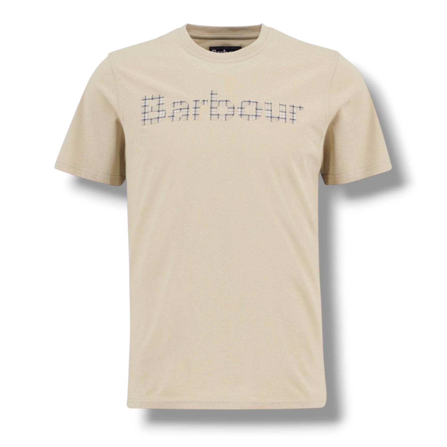 BARBOUR CHECK LOGO T-SHIRT & CHECK SWIM SHORTS SET BEIGE & NAVY BLUE