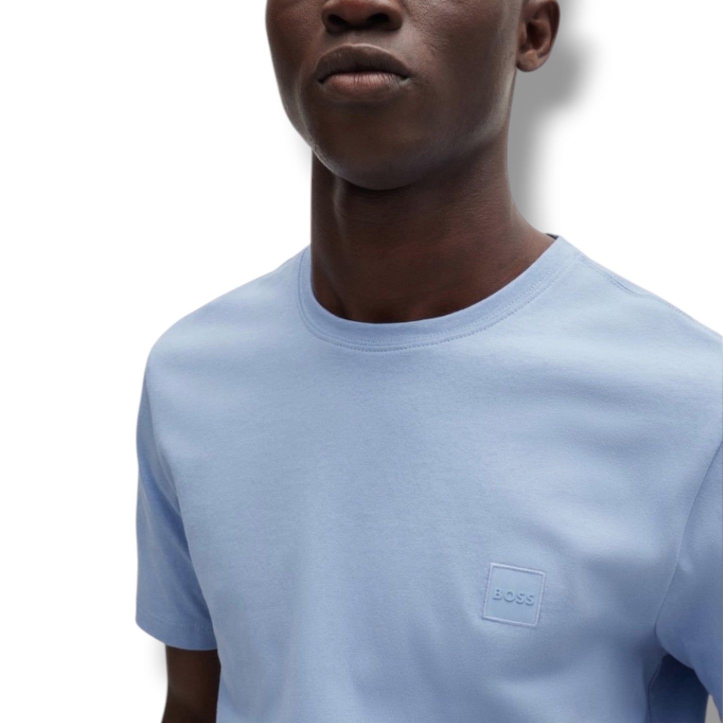 HUGO BOSS PATCH T-SHIRT & VERTI LOGO SWIM SHORTS SET MID BLUE & BLACK