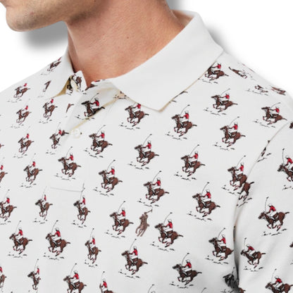 RALPH LAUREN ALL OVER LOGO POLO SHIRT CREAM BEIGE