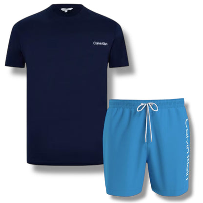 CALVIN KLEIN T-SHIRT & SWIM SHORTS SET NAVY BLUE & LIGHT BLUE