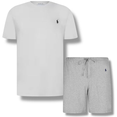 RALPH LAUREN LOGO T-SHIRT & JERSEY SHORTS SET WHITE & GREY