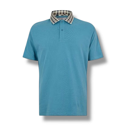 AQUASCUTUM CHECK COLLAR POLO SHIRT AVIO BLUE