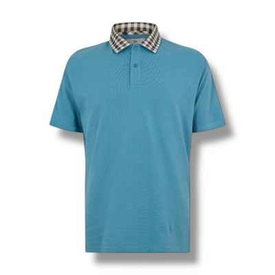 AQUASCUTUM CHECK COLLAR POLO SHIRT AVIO BLUE