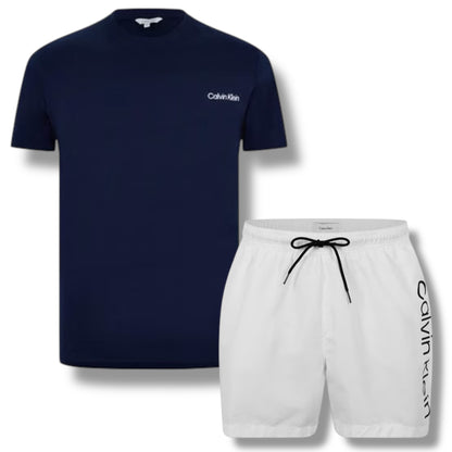 CALVIN KLEIN T-SHIRT & SWIM SHORTS SET NAVY BLUE & WHITE