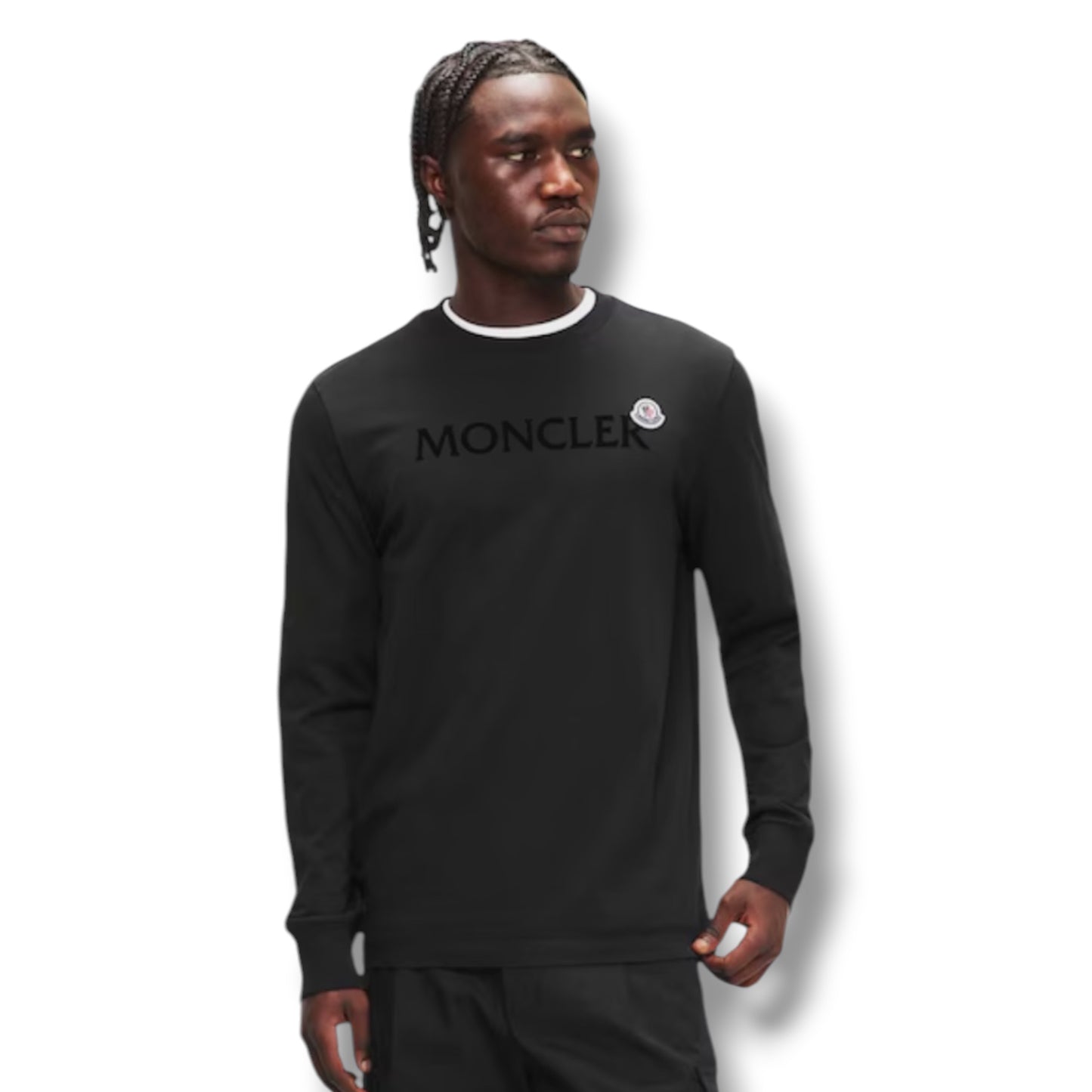 MONCLER LONG SLEEVE FELT LOGO T-SHIRT BLACK