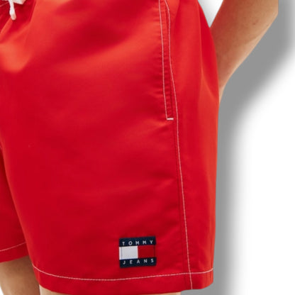 TOMMY HILFIGER SMALL LOGO T-SHIRT & SWIM SHORTS SET NAVY BLUE & RED