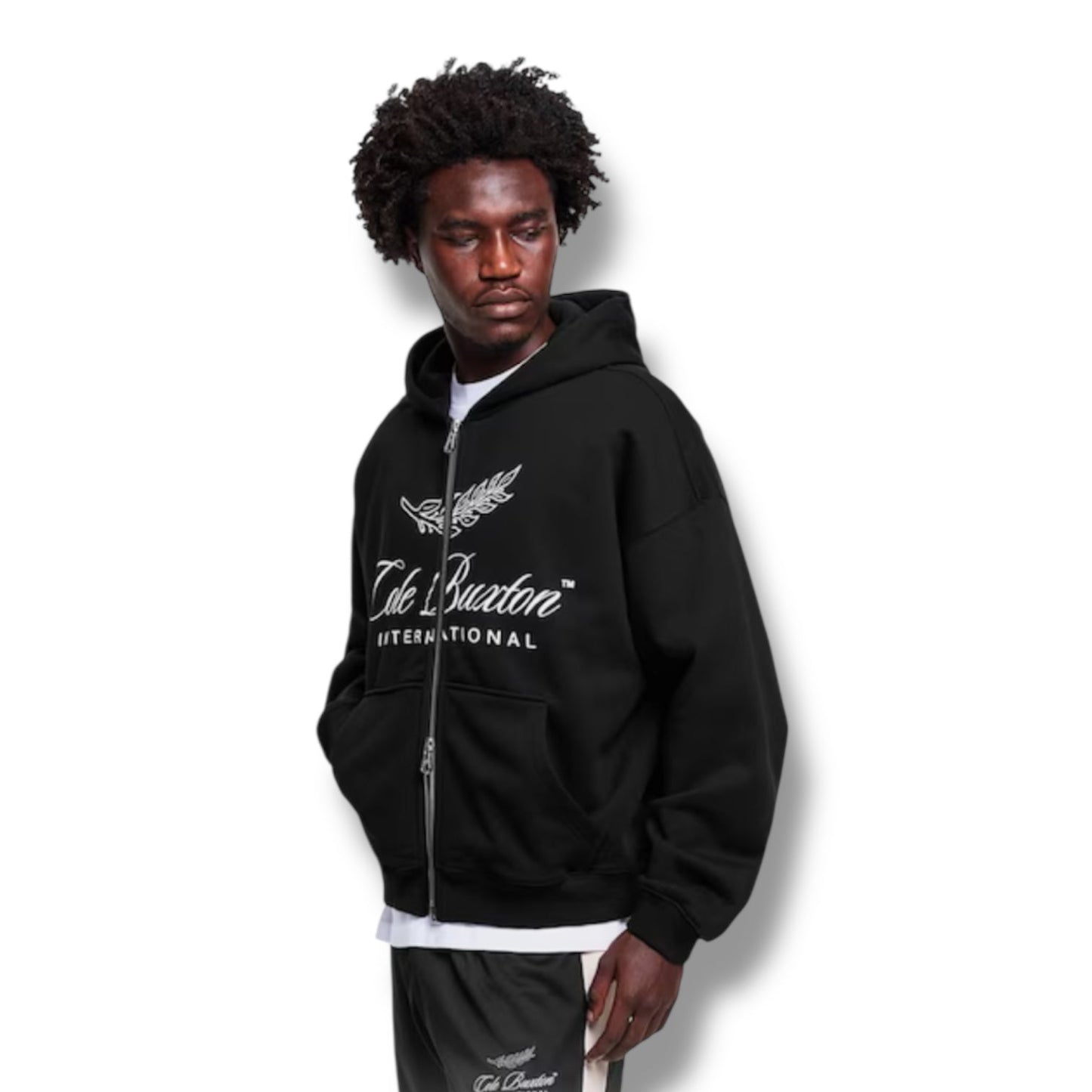 COLE BUXTON INTER FRONT LOGO ZIP UP HOODIE BLACK