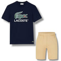 LACOSTE LARGE LOGO T-SHIRT & JERSEY SHORTS SET NAVY & BEIGE