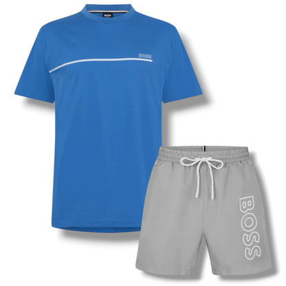 HUGO BOSS STORM T-SHIRT & SWIM SET ROYAL BLUE & GREY