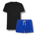 TOMMY HILFIGER SMALL LOGO T-SHIRT & SWIM SHORTS SET BLACK & BLUE