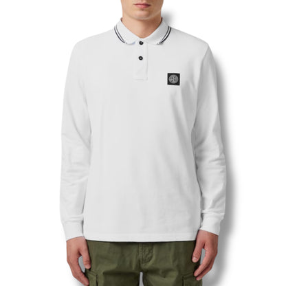 STONE ISLAND LONG SLEEVE PATCH LOGO POLO SHIRT WHITE